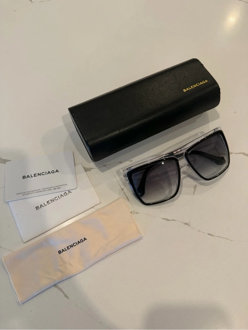 Balenciaga Clear and Black Oversized Square Sunglasses